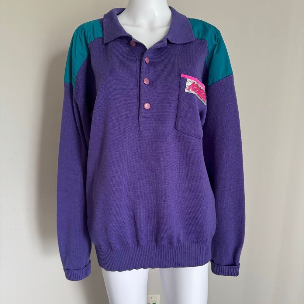 Vintage 80/90’s 100% Wool Neon New Wave Retro Color Block Ski Sweater Size M